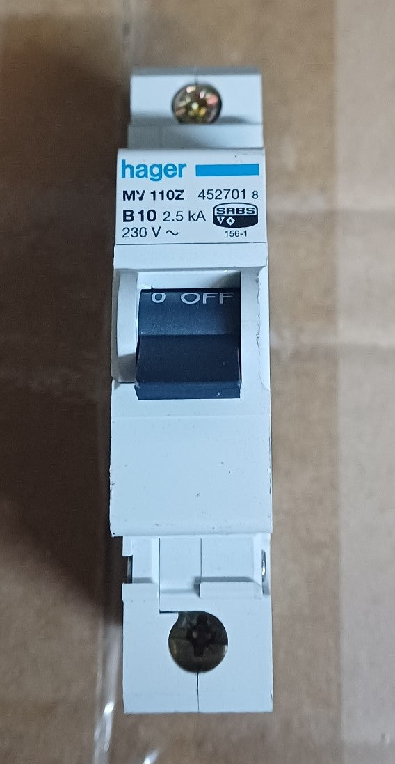 Hager Circuit Breaker 10A 2.5kA # SKU1828